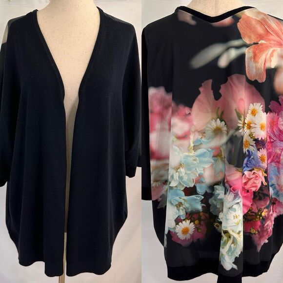 Ted Baker London Lovinia Black Floral Open Cardigan Size L/XL Womens - Picture 1 of 8